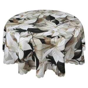 Obrus plamoodporny Ø 130 na stół okrągły w kwiaty liście Wodoodporny