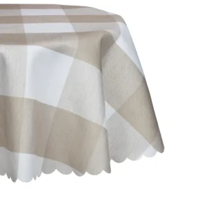 Okrągły obrus w kratę beżowy śr. 130 cm w koło