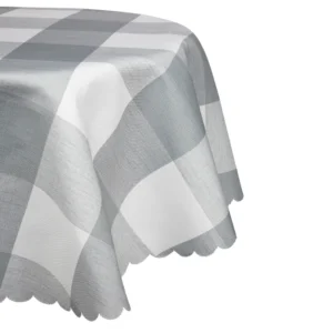 Okrągły obrus w kratę szary śr. 140 cm w koło