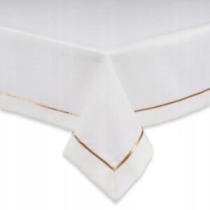 Kremowy obrus ze złotą lamówką