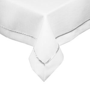 Biały obrus ze srebrną lamówką