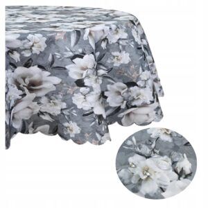Obrus owalny 140x350 Plamoodporny Wodoodporny Na stół Szary w kwiaty