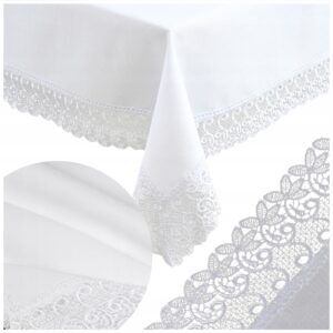 Obrus biały plamoodporny 140x240 cm Sansa z gipiura koronka Obrusy na stół