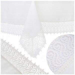 OBRUS 140X240 Z GIPIURĄ OBRUS NA STÓŁ DO SALONU PLAMOODPORNY KORONKA BIAŁY