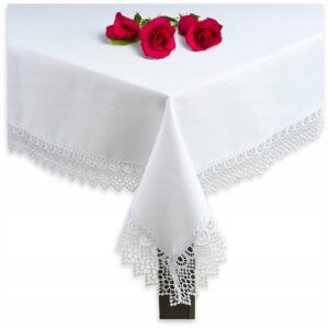Obrus plamoodporny biały 140x300 z gipiurą koronką Arya wodoodporny na stół